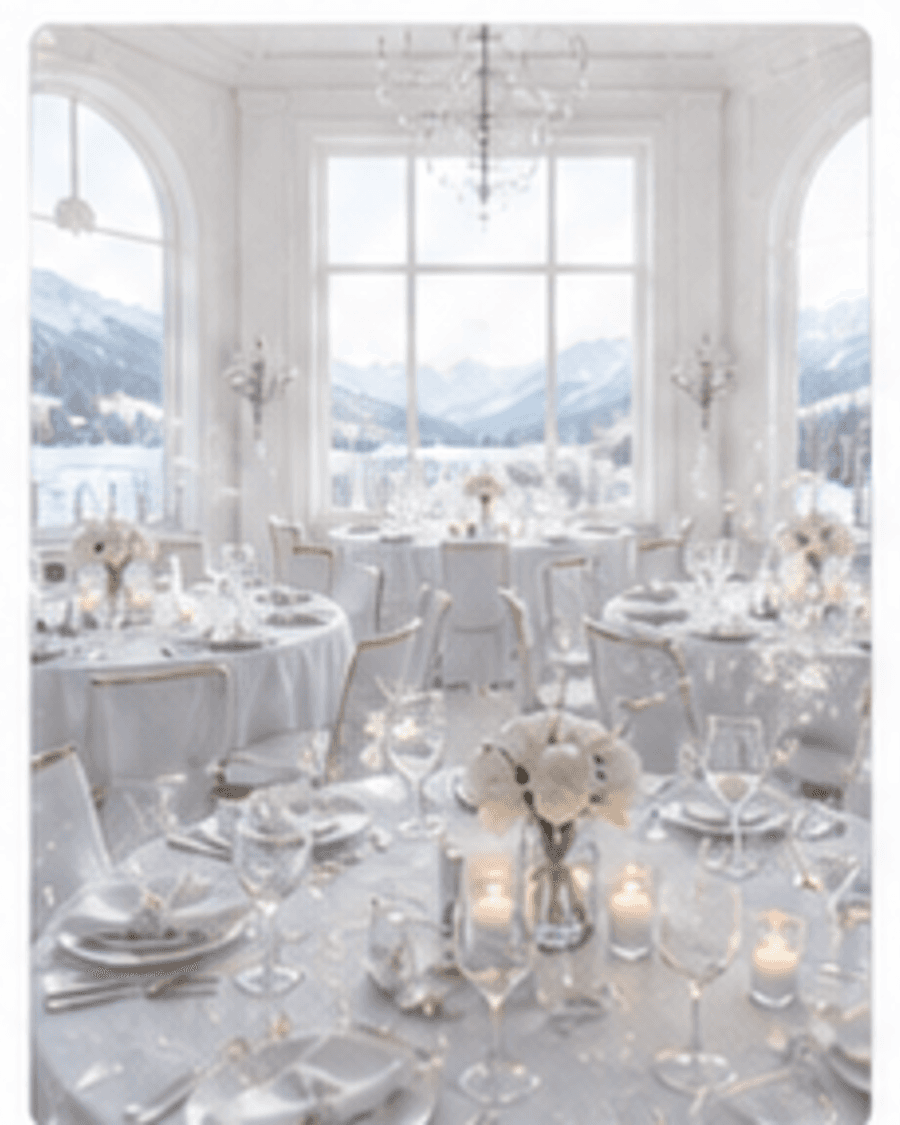 Eleganter Hochzeitssaal mit Winterlicht